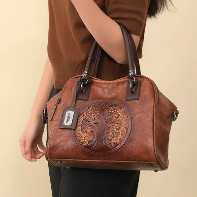 Embossed Color-Rustic Pillow Handbag | Multi-Compartment Shoulder & Crossbody Bag