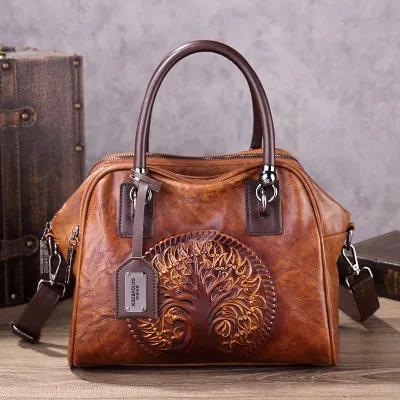 Embossed Color-Rustic Pillow Handbag | Multi-Compartment Shoulder & Crossbody Bag