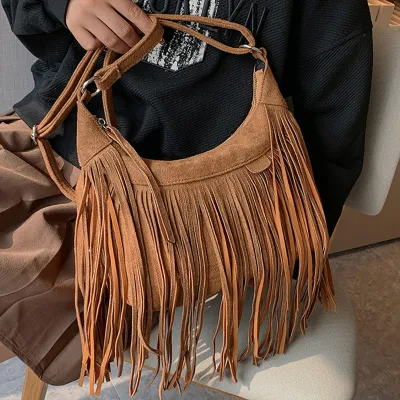 Bohemian Tassel Crossbody Bag | Faux Suede Saddle-Style Retro Women’s Shoulder Bag