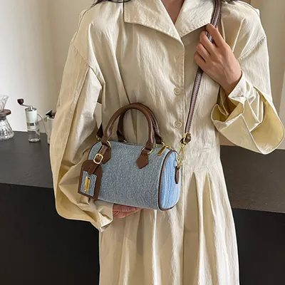 Retro Denim Pillow Crossbody Bag | Trendy Cylindrical Women’s Shoulder Handbag