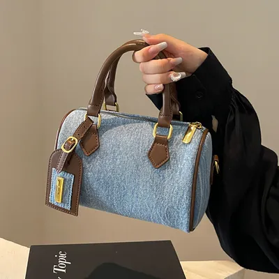 Retro Denim Pillow Crossbody Bag | Trendy Cylindrical Women’s Shoulder Handbag