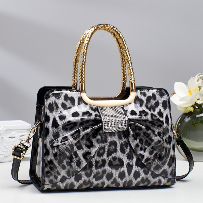 Leopard Print Elegant Handbag | Stylish Bow Patchwork Women’s Office Shoulder Bag