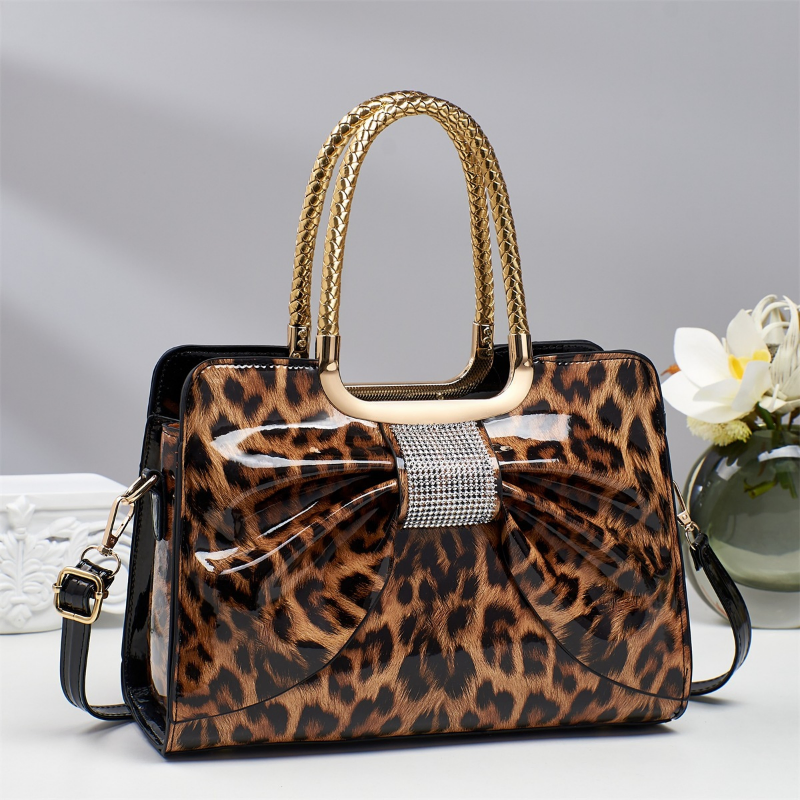 Leopard Print Elegant Handbag | Stylish Bow Patchwork Women’s Office Shoulder Bag