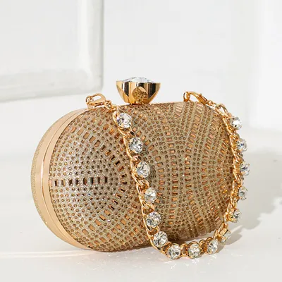 Diamond Rhinestone Clutch Bag | Luxury Gold Chain Evening Party Handbag