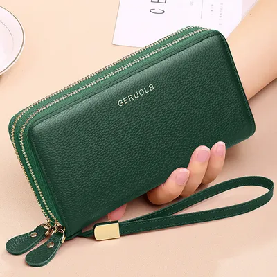 Genuine Leather Double Zipper Clutch | Top-Grain Cowhide