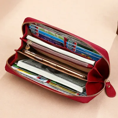 Genuine Leather Double Zipper Clutch | Top-Grain Cowhide