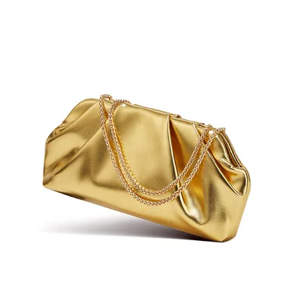 Pleated Cloud Golden Clutch Bag | Trendy Chain Crossbody PU Handbag for Women