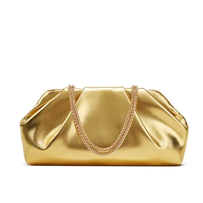 Pleated Cloud Golden Clutch Bag | Trendy Chain Crossbody PU Handbag for Women