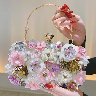 Handmade Beaded Flower Clutch Bag | Elegant Party Banquet Women’s Handbag