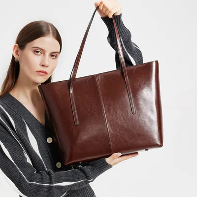 Genuine Leather Large Tote Bag | Cowhide Women’s Shoulder Handbag