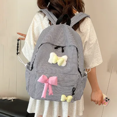 REVLIN Cute Bow Backpack | Large Capacity Plaid Women’s Laptop & Travel Backpack