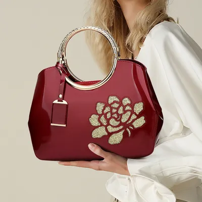 Shiny Patent Leather Shell Handbag | Elegant Structured Handbag for Women
