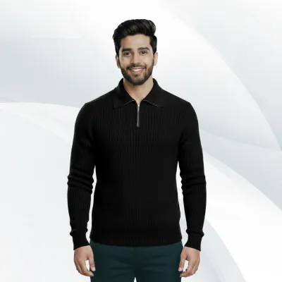 Men's Rib high Neck Sweater Half zipper