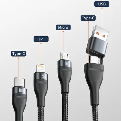Baseus 3 in 2 100W Fast Charging Cable Type C PD iP PD 20W and Micro USB QC 18W with USB and Type C Input Cables for MacBook Pro Samsung Xiaomi High Speed Charging Cable