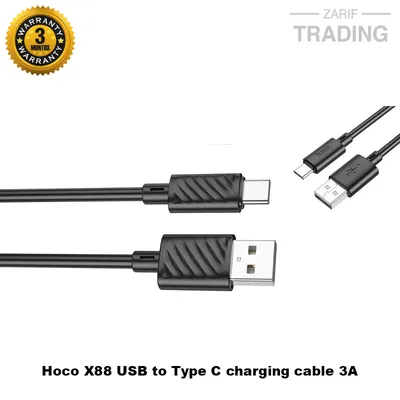 Hoco X88 Gratified Fast Charging Data Cable USB to Type C 1M Black Durable Charging Cable