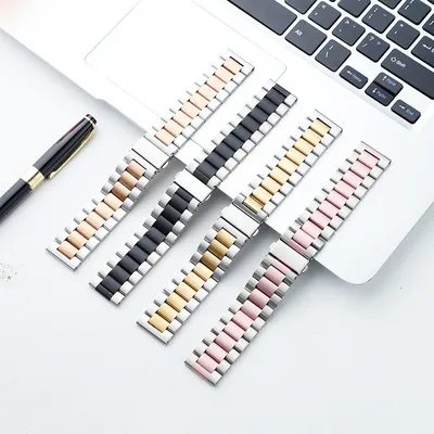 22mm Stainless Three Beads Solid Steel Strap Band Premium Metal Strap for Smart Watches and Luxury Watches Adjustable Durable Stylish Bracelet Replacement