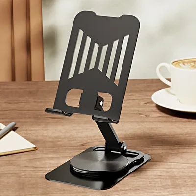 Foldable Metal Mobile Phone Stand Adjustable 360 Degree Rotating Desk Holder for Smartphones and Tablets