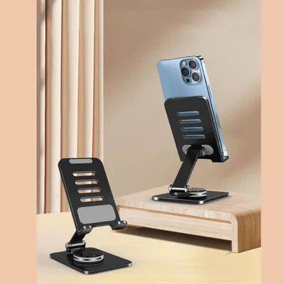 Foldable Metal Mobile Phone Stand 360 Degree Adjustable Desk Holder for iPhone Samsung and All Smartphones