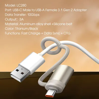 LDNIO LC280 USB C Male to Lightning Female Adapter 10Gbps Fast Charging for iPhone and iPad