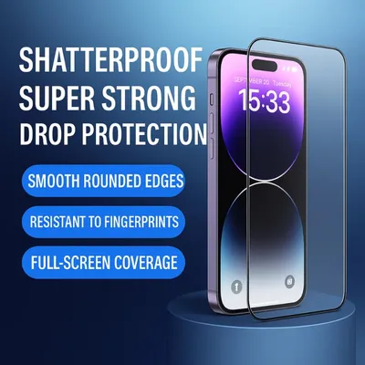 KUZOOM Premium Tempered Glass Screen Protector for iPhone 14 Pro Shatterproof Full Coverage