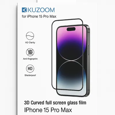 KUZOOM Premium Tempered Glass Screen Protector for iPhone 15 Pro Max Shatterproof Full Coverage