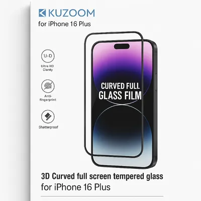 KUZOOM Premium Tempered Glass Screen Protector for iPhone 16 Plus Shatterproof Full Coverage