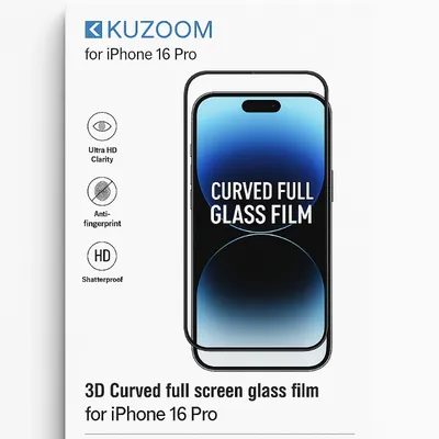 KUZOOM Premium Tempered Glass Screen Protector for iPhone 16 Pro Shatterproof Full Coverage