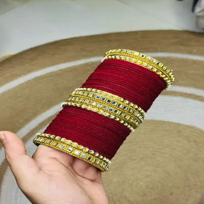 Premium Maroon Bridal Chura Set with Pearl & Kundan Work – Wedding Bangles for Bride