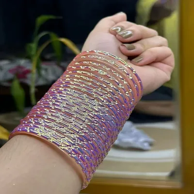 Multicolor Designer Kacher Churi Set – Mixed Color Glass Bangles for Women