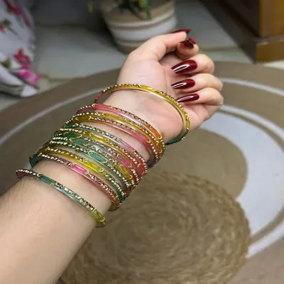 Multicolor Raindrop Kacher Churi Set – Designer Glass Bangles for Women