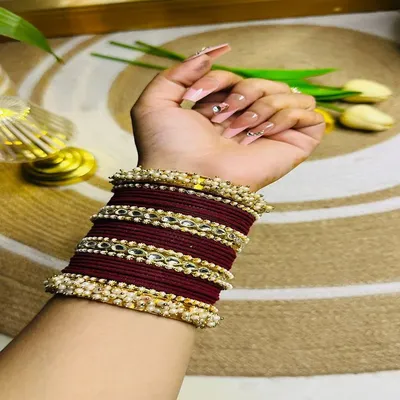 Premium Maroon Bridal Churi Set with Pearl & Kundan Work – Luxury Wedding Bangles for Bride