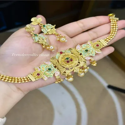 Gold Polished South Indian Choker Set with Temple Design – Traditional Bridal Jewellery
