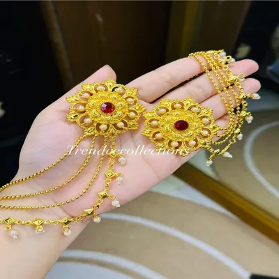 Gold Polished Kanpasha Tana with Pearl Detailing – Traditional Bridal Jewellery