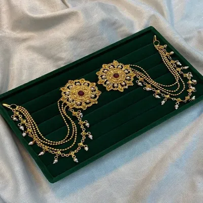 Gold Polished Kanpasha Tana with Pearl Detailing – Traditional Bridal Jewellery