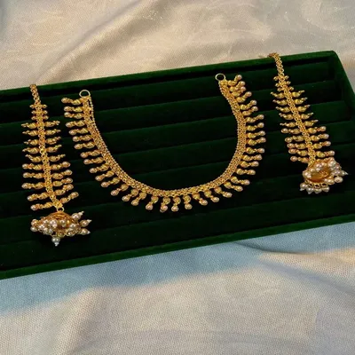 South Indian Gold Polished Necklace Set (Gold & Silver Tone) – Traditional Pearl Drop Necklace