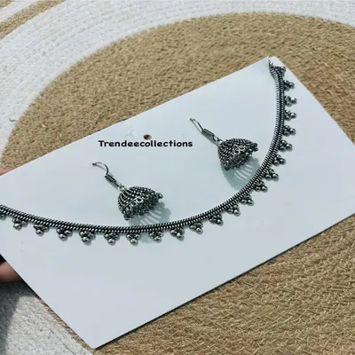 Antique Oxidized Choker Set with Jhumka Earrings – Ethnic Silver Look Jewellery