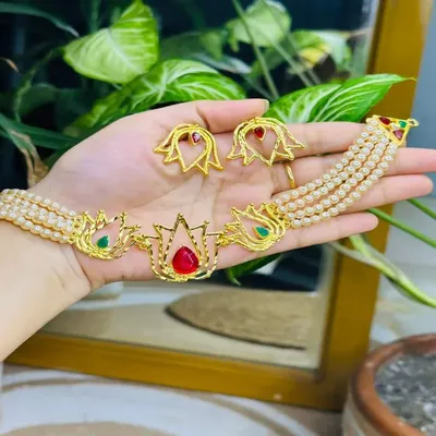 Pearl Poddo Necklace Set with Lotus Design – Traditional & Elegant Jewellery