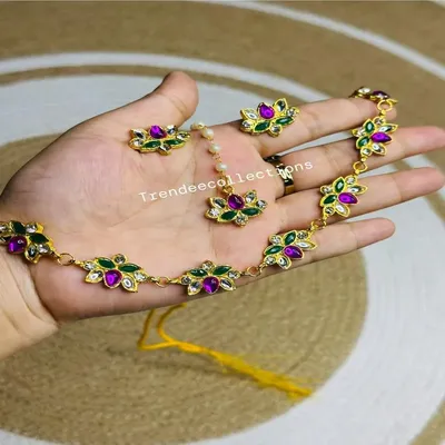 Poddo Stone Necklace Set with Multi Color Stones – Traditional Lotus Design Jewellery