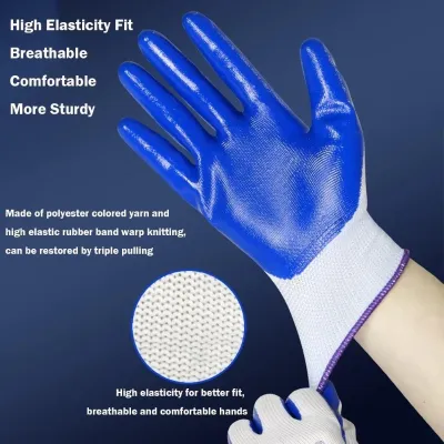 Cutting Gloves WHITE & BLUE Color Non Slip Gloves Nylon Rubber Coated Gloves Hand Protection Safety Gloves
