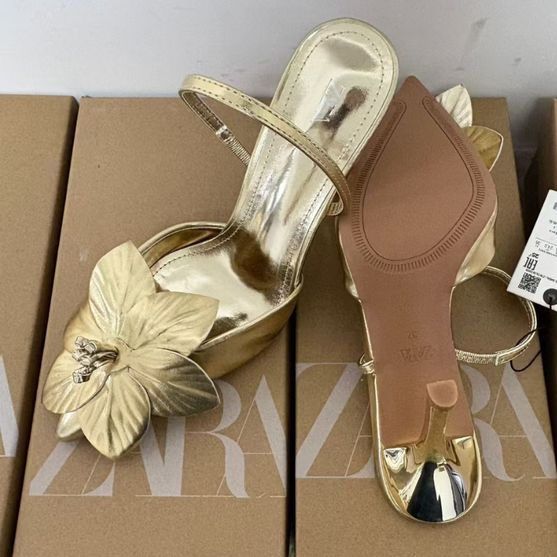  METALLIC PLATING, FLORAL POINTED TOE STILLETOS 