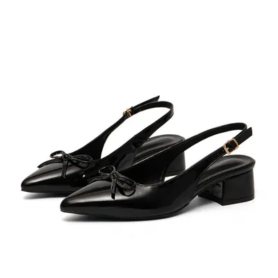 TOE BOW DECORATION CHUNKY HEELS