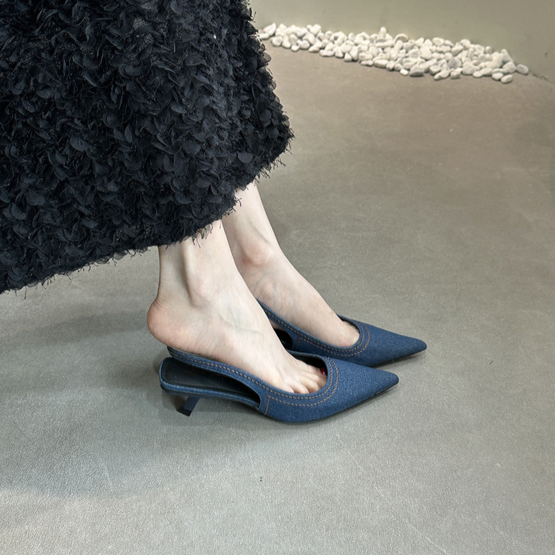 SLEEK POINTED DENIM SLINGBACK HEELS