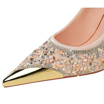 STILETTOS WITH RHINESTONES, METALLIC POINTED TOES