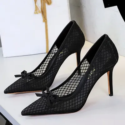  MESH LACE HIGH HEELS WITH BOW
