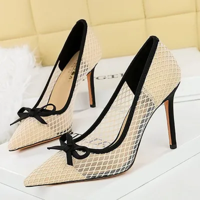  MESH LACE HIGH HEELS WITH BOW