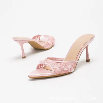 MESH FLORAL SANDALS HIGH-HEELED SANDALS