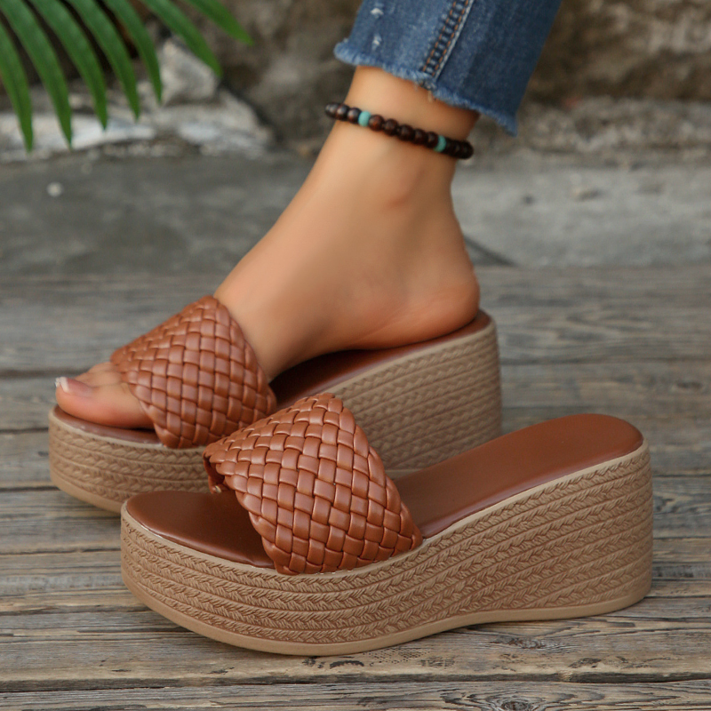 CHUNKY WOVEN PLATFORM SLIDE SANDALS