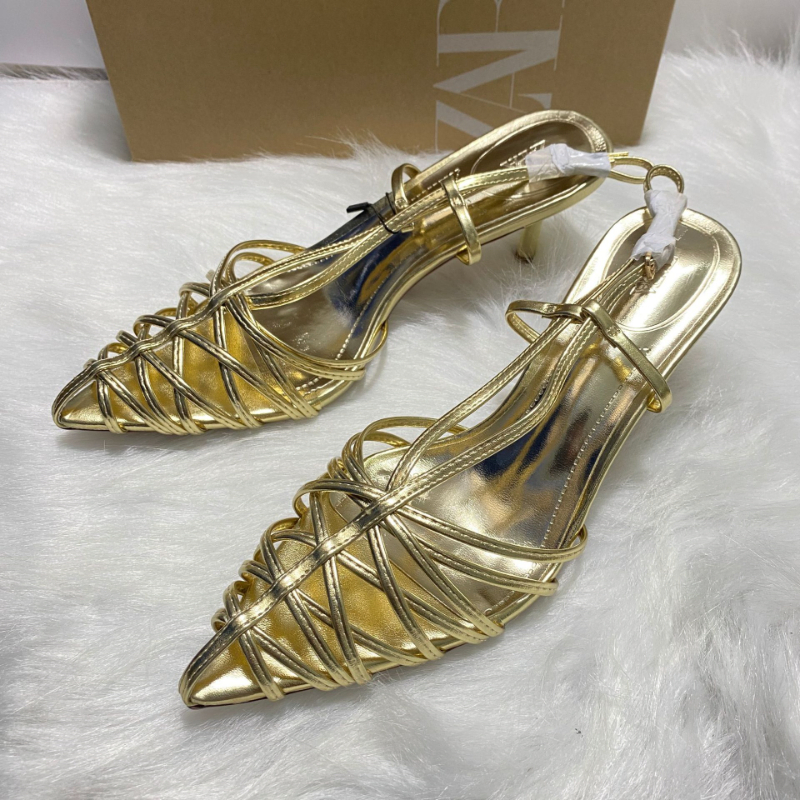 GLAMOROUS GOLD CAGE-DESIGN HEELS