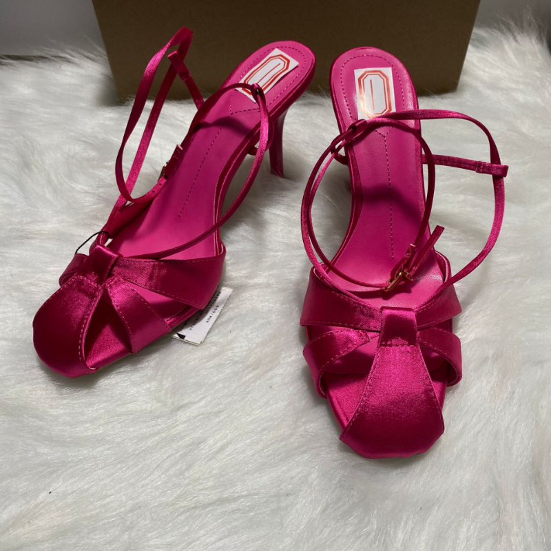 BOLD FUCHSIA SATIN STRAPPY HEELS
