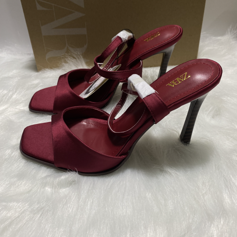 ELEGANT WINE RED SATIN HEELS